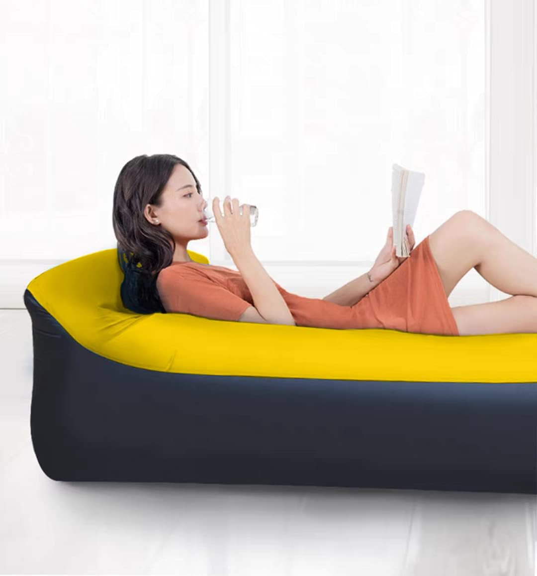 Inflatable Beach Lounge Chair,Camping Chair,Inflatable Lounge Chair with Pillow,Portable,Waterproof,Camping,Travel,Beach,Inflatable Sofa,Ideal for Picnic (Orange)