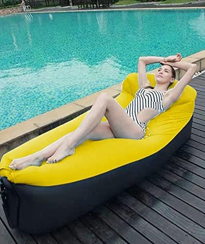 Inflatable Beach Lounge Chair，Camping Chair，Inflatable Lounge Chair with Pillow，Portable，Waterproof，Camping，Travel，Beach，Inflatable Sofa，Ideal for Picnic (Orange)